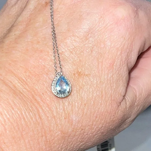 Blue Topaz,Diamonds & Silver Necklace w/Pendant & Pierced Earrings - Picture 12 of 14